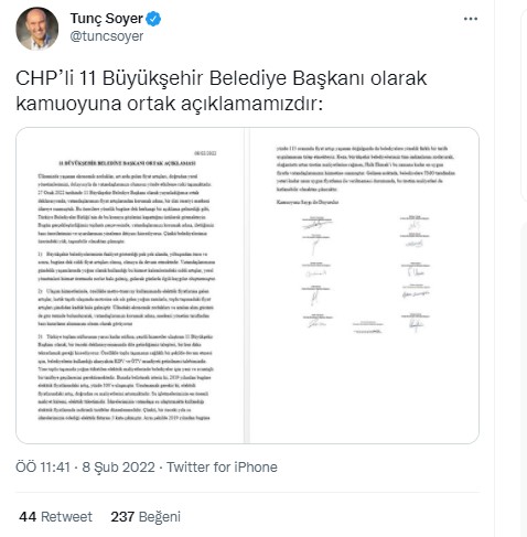 CHP'li 11 büyükşehir belediye başkanından hükümete acil çağrı