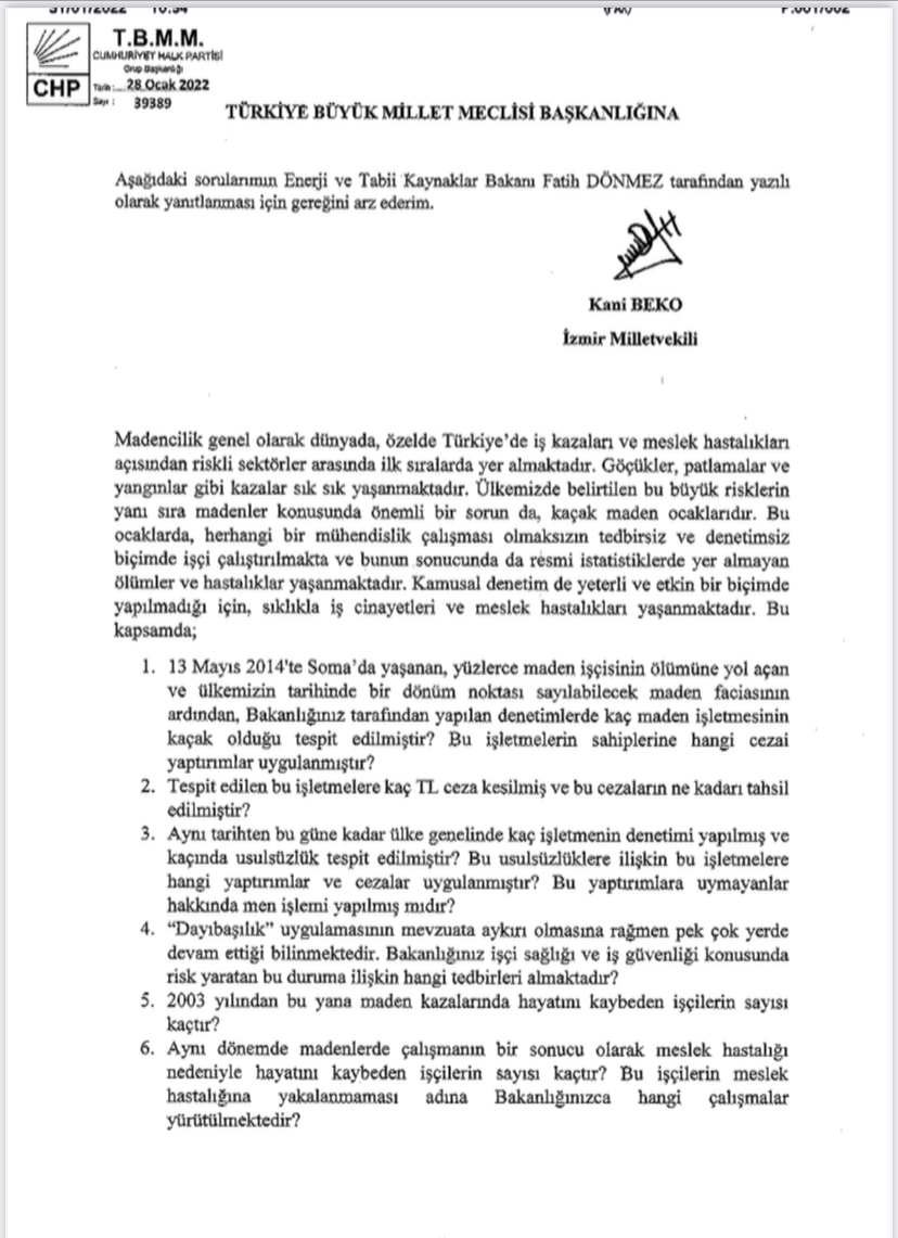 CHP'li Beko bir acı daha yaşanmasın diye: Maden ocaklarındaki denetimi sordu