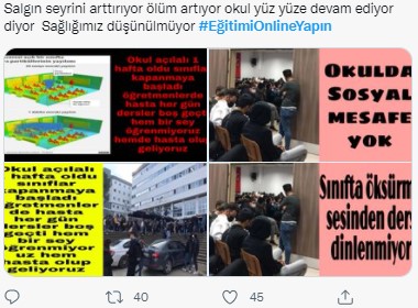 Öğrenciler sağlıkları için #EğitimiOnlineYapın diye haykırıyor