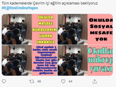 Öğrenciler sağlıkları için #EğitimiOnlineYapın diye haykırıyor