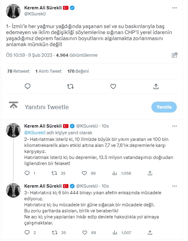 Başkan Sürekli’den Soyer’in deprem eleştirilerine sert yanıt