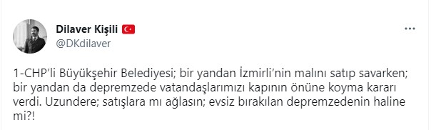 AK Partili Kişili'den Büyükşehir Belediyesi'nin depremzedeleri evden çıkarmasına tepki
