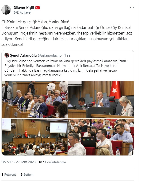 AK Partili Kişili'den CHP'li Aslanoğlu'na "CHP’nin tek gerçeği: Yalan, Yanlış"