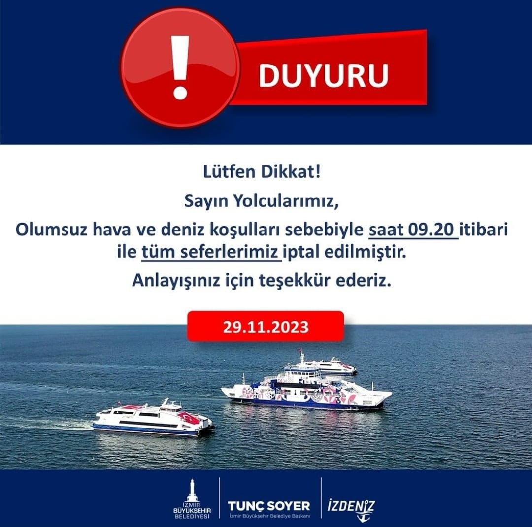 İzmir'de tüm vapur seferleri iptal edildi