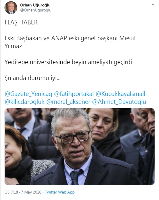 Mesut Yılmaz beyin ameliyatı oldu