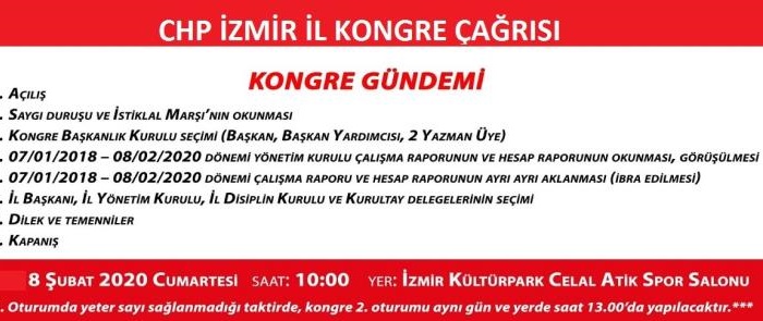 CHP İZMİR'DEN KONGRE ÇAĞRISI