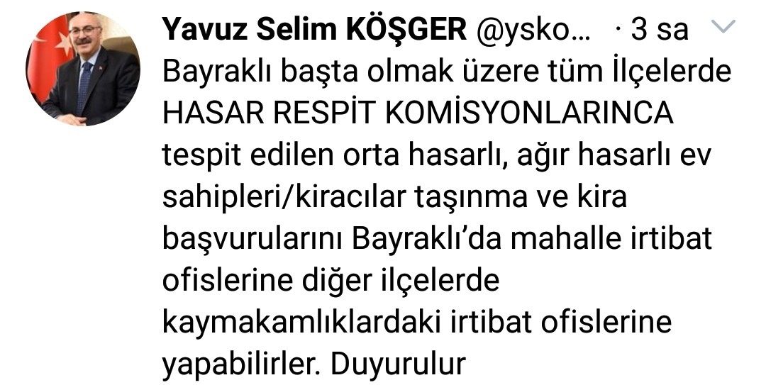 VALİ KÖŞGER'DEN, DEPREM MAĞDURLARINA ÇAĞRI