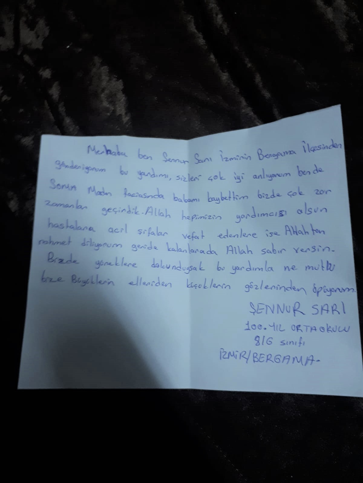 ÖĞRENCİDEN DUYGULANDIRAN MEKTUP