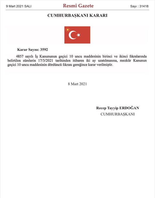 İşten çıkarma yasağı 2 ay daha uzatıldı