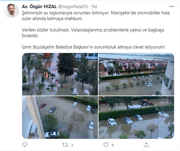 AK PARTİLİ HIZAL'DAN YAĞMUR ELEŞTİRİSİ