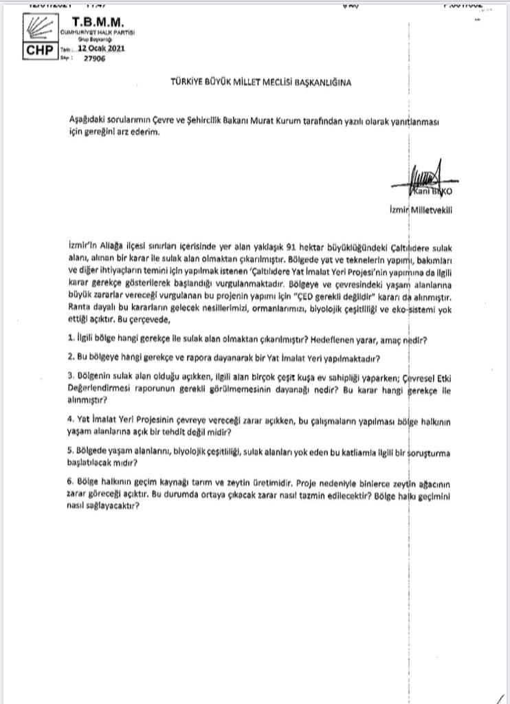 ÇALTILIDERE YAT İMALAT YERİ PROJESİ'Nİ SORDU?