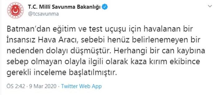 Batman'da eğitim İHA'sı düştü