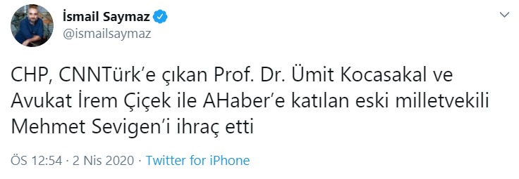 İki isim daha CHP'den ihraç edildi