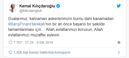Kılıçdaroğlu'dan Barış Pınarı Harekatı için ilk açıklama