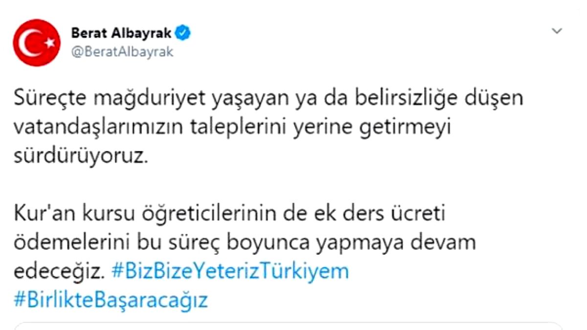 Albayrak: Kuran kursu öğreticilerinin ek ders ücreti ödemelerini yapacağız