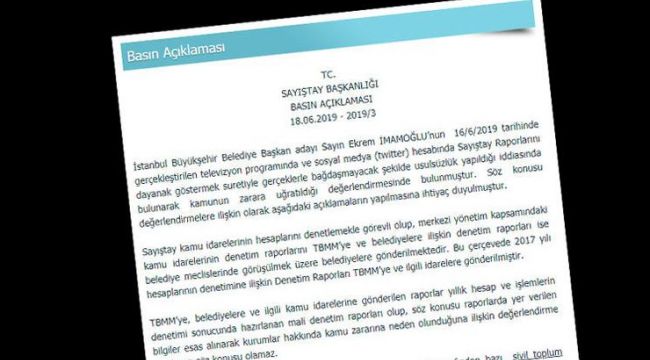 Sayıştay'dan yeni açıklama