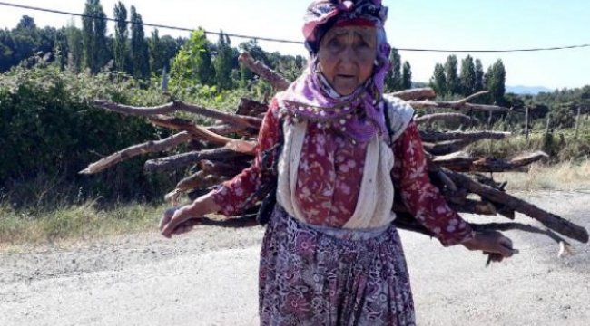 94 yaşında, kışlık odununu sırtında taşıyor
