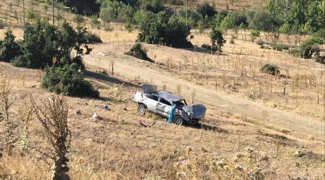 Levhaya çarpan otomobil şarampole yuvarlandı