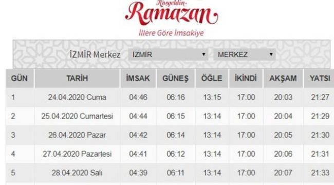 SAHUR VE İFTAR VAKİTLERİ AÇIKLANDI