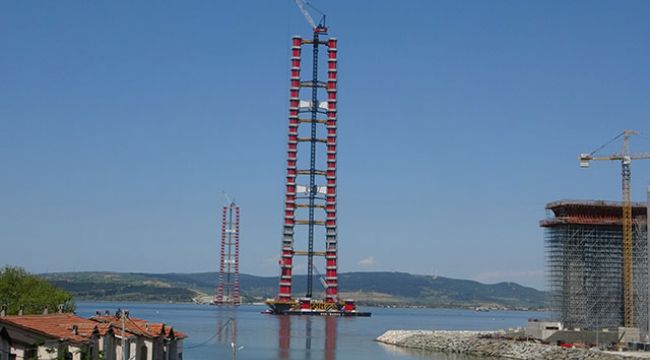 1915 Çanakkale Köprüsü kuleleri 294 metreye ulaştı