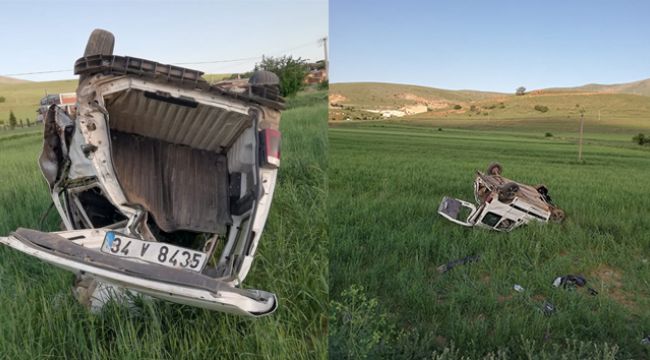 Kırşehir'de, hafif ticari araç şarampole devrildi