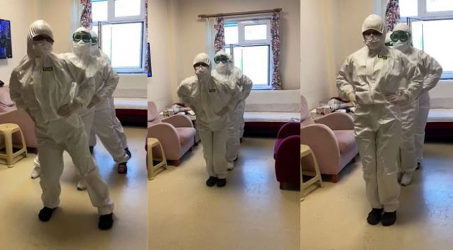 Koronayı yenen sağlık çalışanlarından penguen dansı