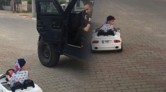 Mardin'de akülü arabasıyla geçen çocuk ve polis arasındaki ehliyet diyaloğu güldürdü