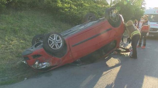 TEM&#039;de otomobil takla attı, trafik oluştu