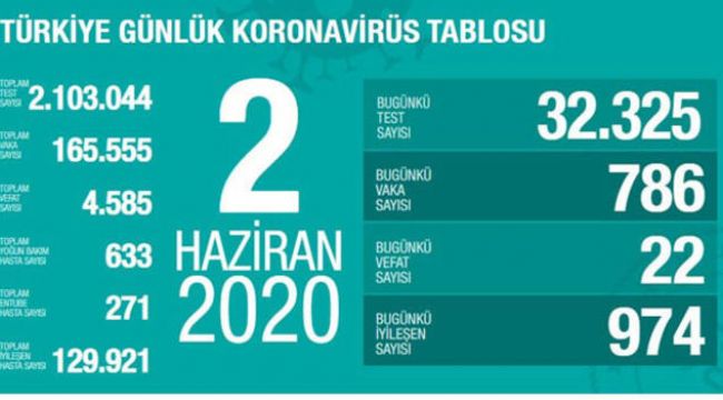 TÜRKİYE'NİN KORONAVİRÜS TABLOSU