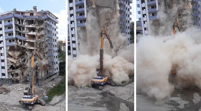 Yıkımı yapılan bina aniden çöktü