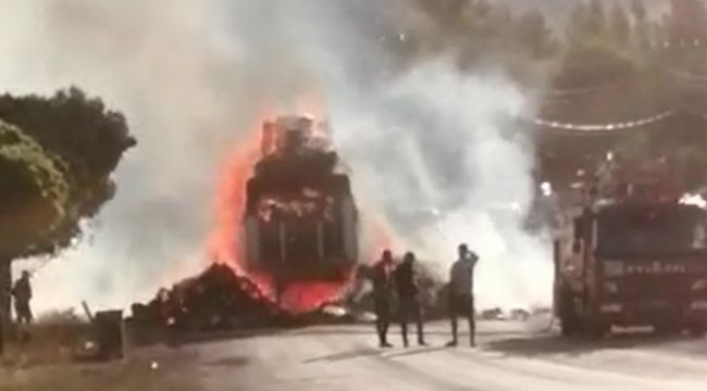Saman yüklü tır alev alev yandı
