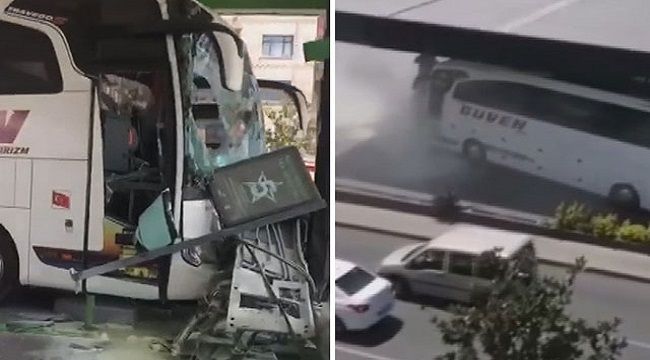 Yolcu otobüsü benzinliğe daldı