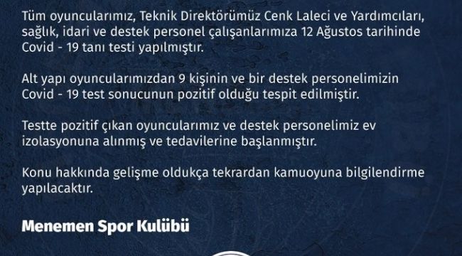 MENEMENSPOR'DA KORONA ŞOKU !!!