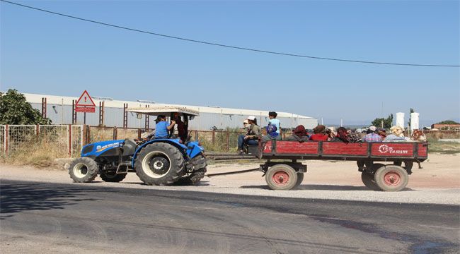 Traktörle tehlikeli yolculuk