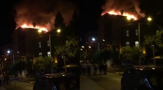 5 katlı binanın çatı katı alev alev yandı