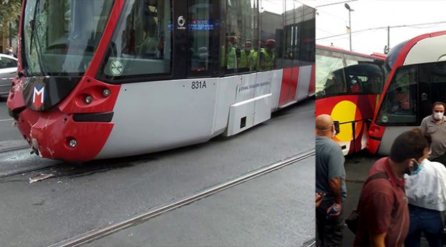 Laleli'de tramvay ile tur otobüsü çarpıştı!