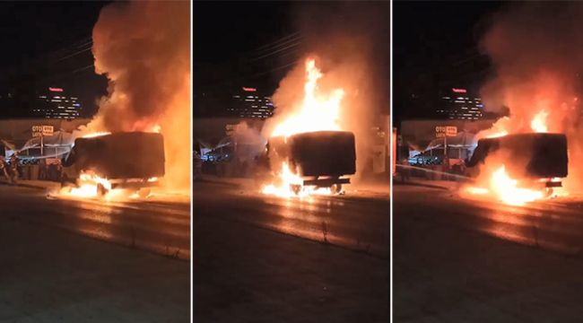Minibüs alev alev yandı