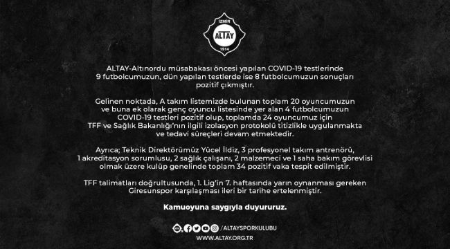 ALTAY'DA POZİTİF VAKA 34'E ÇIKTI