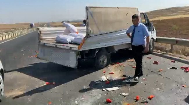 Biber yüklü kamyonet takla attı