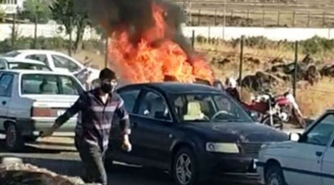 Otomobil alev aldı