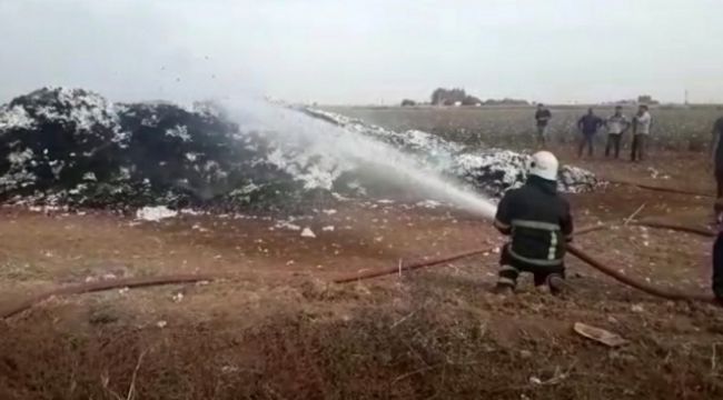 Pamuk yığını alev alev yandı