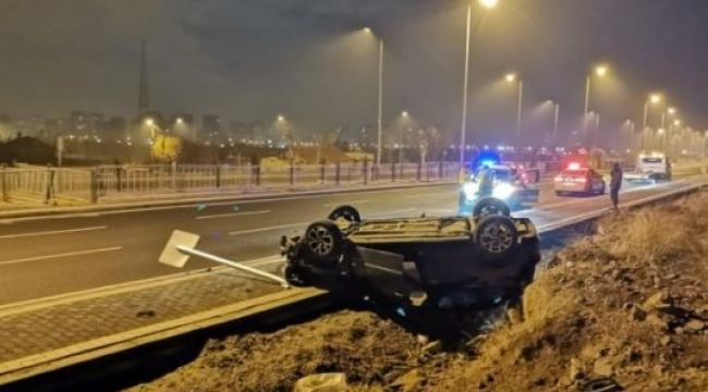 Takla atan araçtan sağ çıktı!