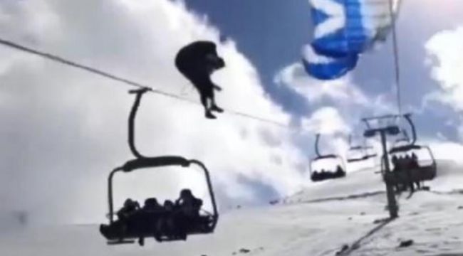Paraşüt teleferik teline takıldı!