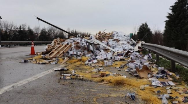 Tonlarca bakliyat TEM otoyoluna savruldu