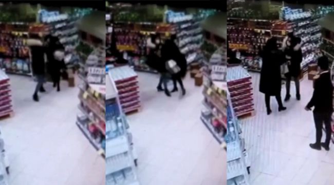 Süper markette kadınların kavgası kameraya yansıdı