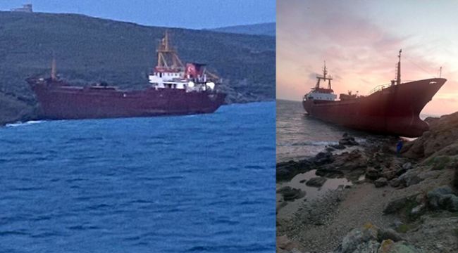 Bozcaada'da bir gemi karaya oturdu