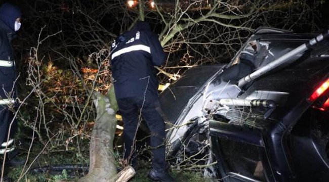 Kontrolden çıkıp yol kenarındaki ağaçlara çarptı!