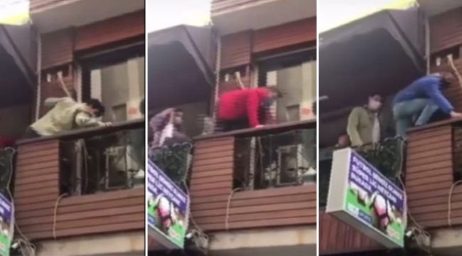 Polisi görünce kafenin balkonundan yan balkona böyle kaçtılar