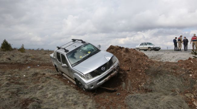 Sivas'ta, pikap yol kenarına uçtu