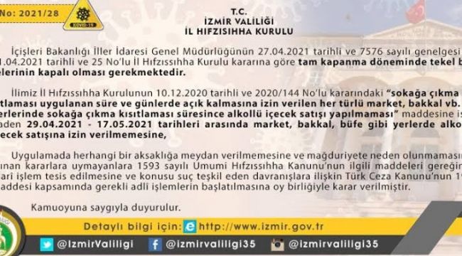 VALİLİKTEN ALKOL SATIŞI AÇIKLAMASI